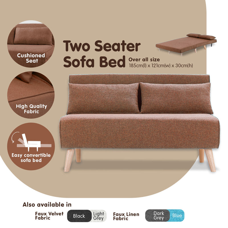 Sarantino 2-Seater Adjustable Sofa Bed Lounge Faux Linen - Brown Payday Deals