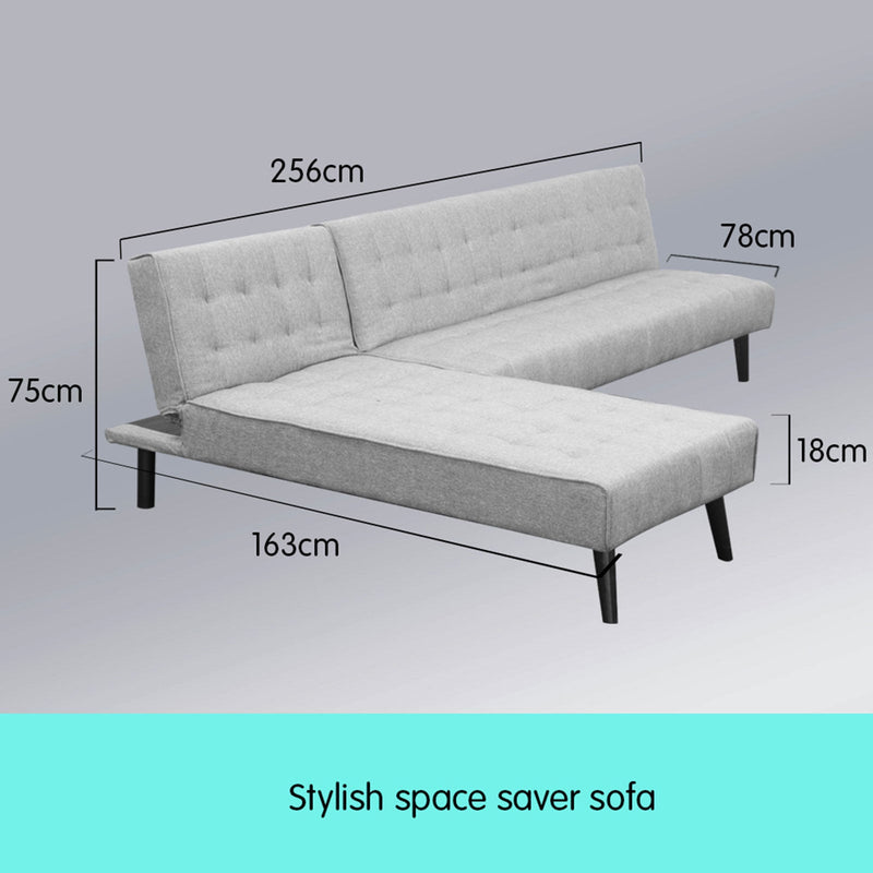 Sarantino 3-seater Corner Sofa Bed With Lounge Chaise Couch Furniture Light Grey Payday Deals