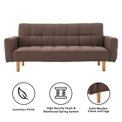 Sarantino 3-Seater Fabric Sofa Bed Futon - Brown Payday Deals