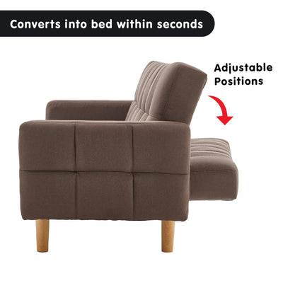 Sarantino 3-Seater Fabric Sofa Bed Futon - Brown Payday Deals