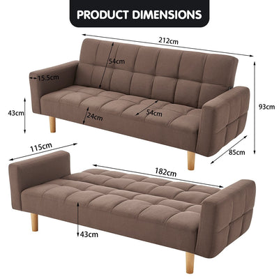 Sarantino 3-Seater Fabric Sofa Bed Futon - Brown Payday Deals