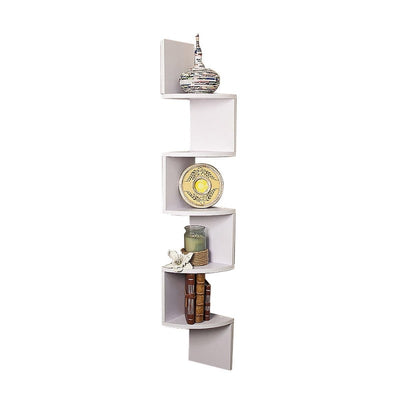 Sarantino 5 Tier Corner Wall Shelf Display Shelves Dvd Book Storag Rack Floating Mounted - White Payday Deals