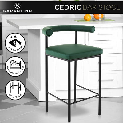 Sarantino Cedric Bar Stool W/ High-density Foam Upholstered In Pu Leather Sturdy Iron Frame Green Payday Deals