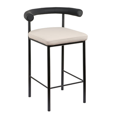 Sarantino Cedric Bar Stool W/ High-density Foam Upholstered In PU Leather Sturdy Iron Frame In Black And Beige Payday Deals