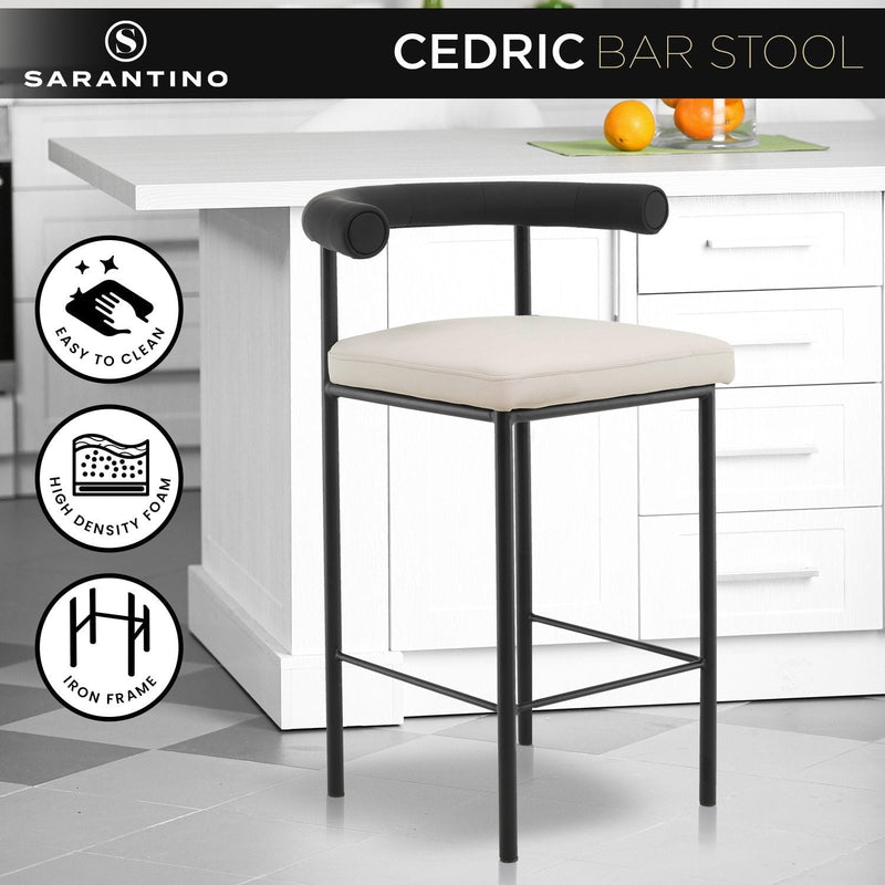 Sarantino Cedric Bar Stool W/ High-density Foam Upholstered In PU Leather Sturdy Iron Frame In Black And Beige Payday Deals