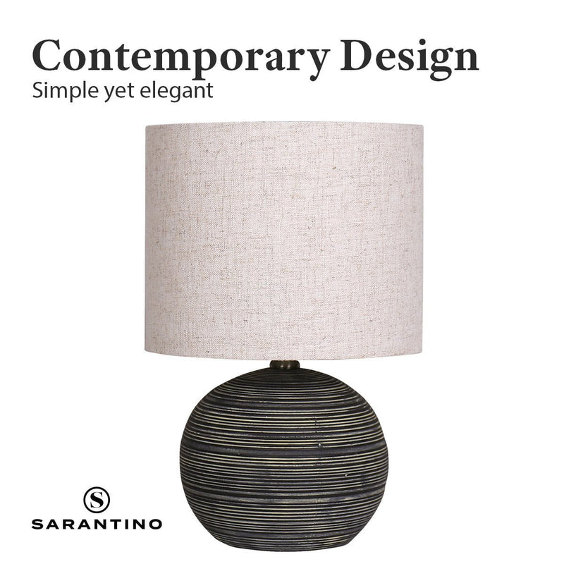 Sarantino Ceramic Table Lamp With Striped Pattern In Antique Black Payday Deals