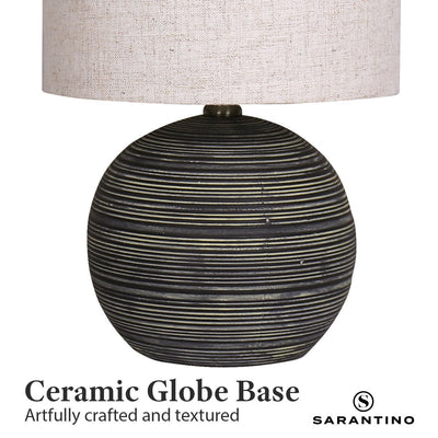 Sarantino Ceramic Table Lamp With Striped Pattern In Antique Black Payday Deals