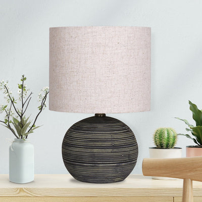 Sarantino Ceramic Table Lamp With Striped Pattern In Antique Black Payday Deals