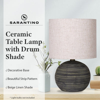 Sarantino Ceramic Table Lamp With Striped Pattern In Antique Black Payday Deals