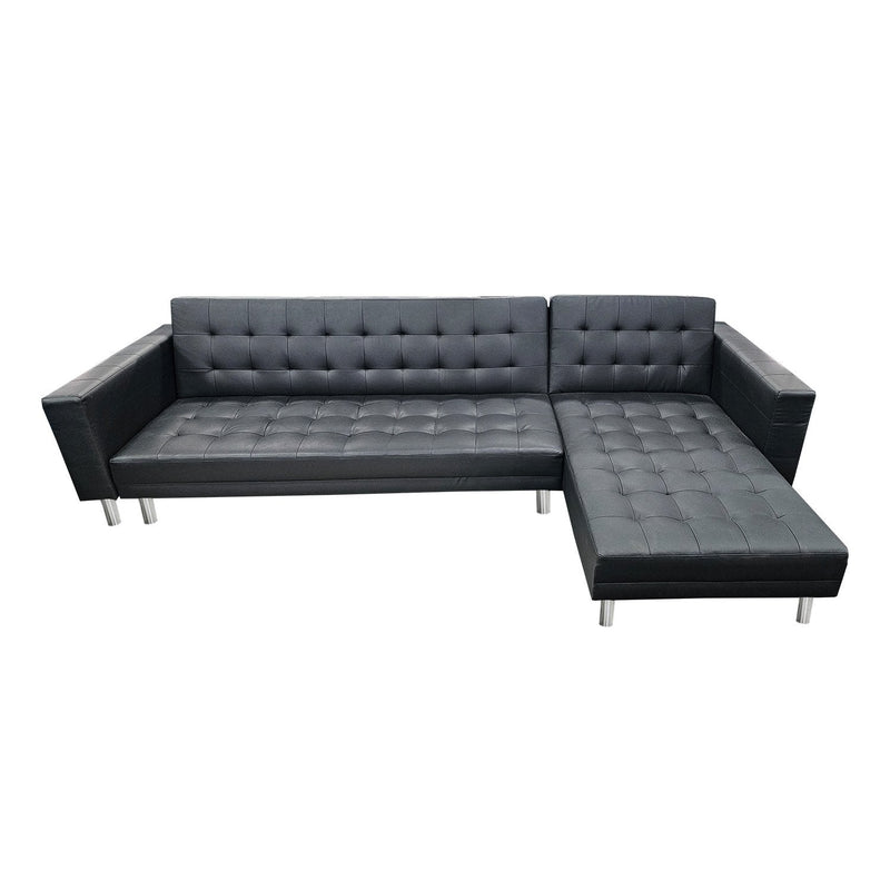 Sarantino Corner Faux Leather Sofa Bed Couch with Chaise - Black Payday Deals