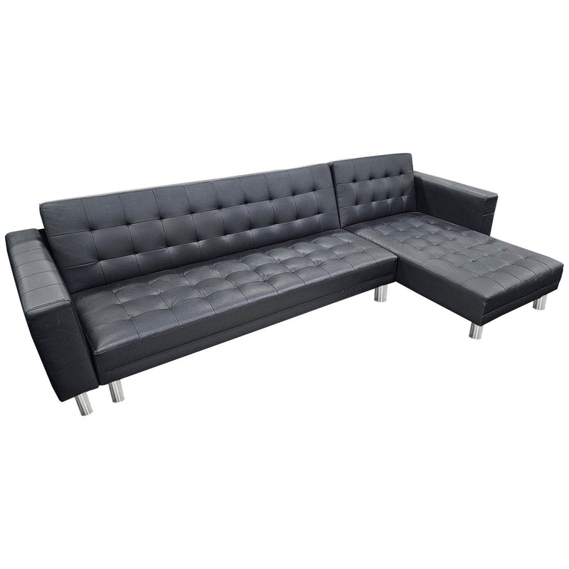 Sarantino Corner Faux Leather Sofa Bed Couch with Chaise - Black Payday Deals