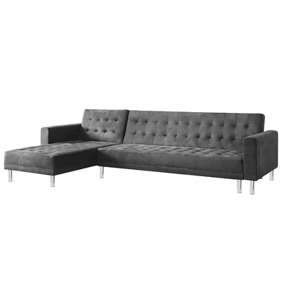 Sarantino Faux Velvet Corner Wooden Sofa Bed Couch with Chaise - Grey Payday Deals