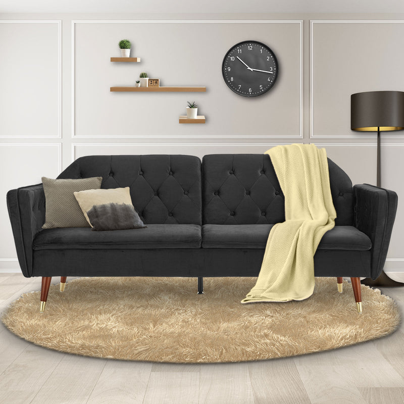 Sarantino Faux Velvet Tufted Sofa Bed Couch Futon - Black Payday Deals