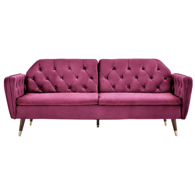 Sarantino Faux Velvet Tufted Sofa Bed Couch Futon - Burgundy Payday Deals