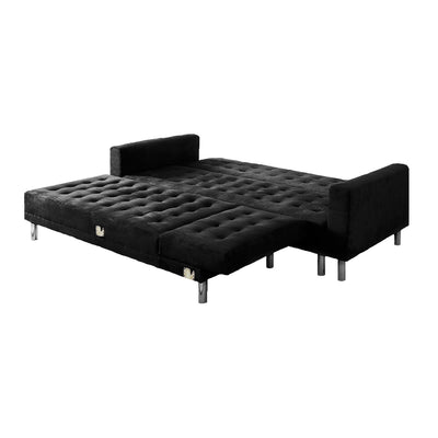 Sarantino Faux Velveteen Corner Wooden Sofa Bed Couch with Chaise Black Payday Deals