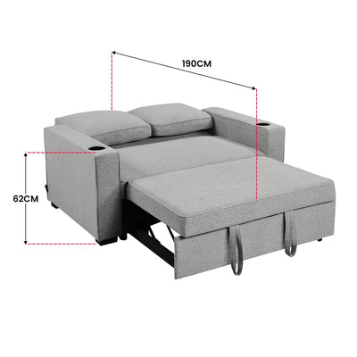 Sarantino Hoffman Linen Sofa Bed Chair With Cushions &cup Holders Light Grey Payday Deals