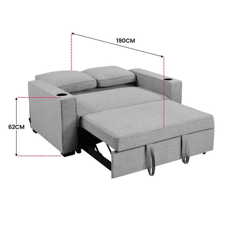 Sarantino Hoffman Linen Sofa Bed Chair With Cushions &cup Holders Light Grey Payday Deals