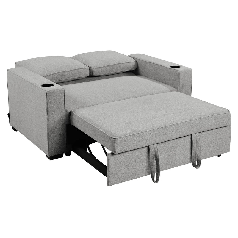 Sarantino Hoffman Linen Sofa Bed Chair With Cushions &cup Holders Light Grey Payday Deals