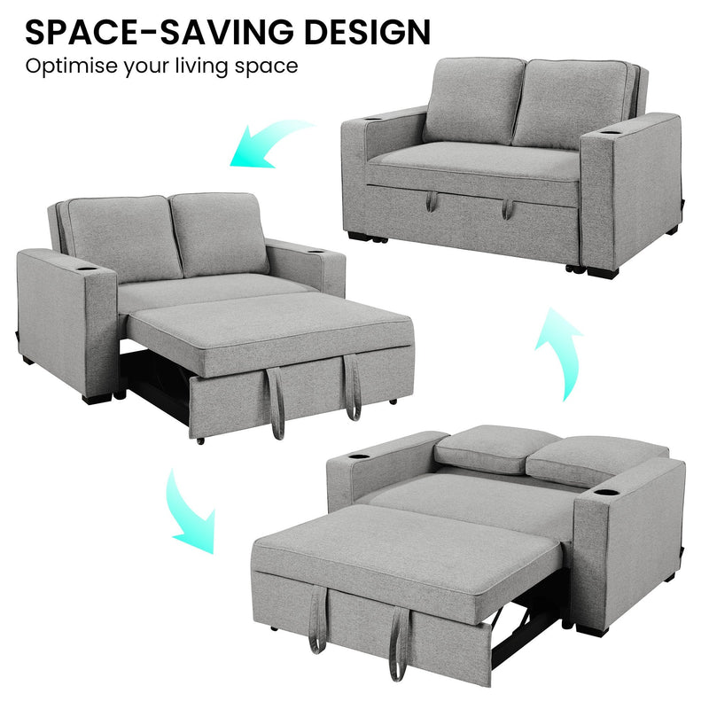 Sarantino Hoffman Linen Sofa Bed Chair With Cushions &cup Holders Light Grey Payday Deals