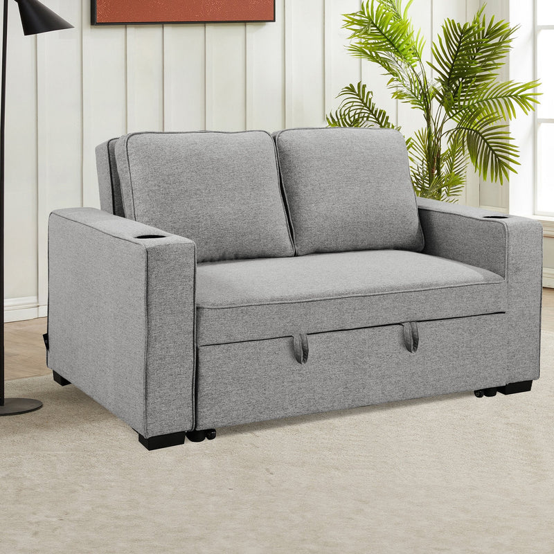 Sarantino Hoffman Linen Sofa Bed Chair With Cushions &cup Holders Light Grey Payday Deals