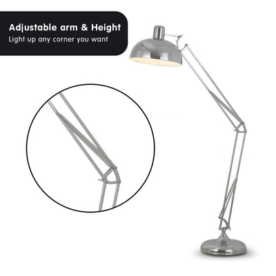 Sarantino Metal Architect Floor Lamp Shade Adjustable Height - Chrome Payday Deals