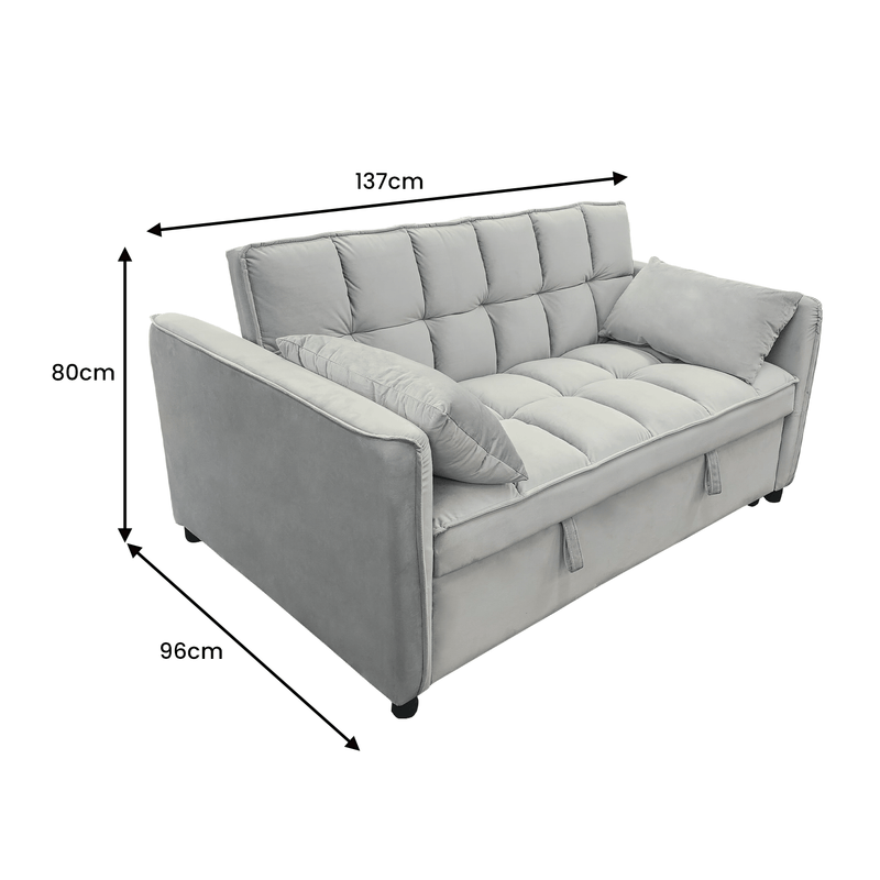 Sarantino Quincy 2-Seater Velvet Sofa Bed in Dark Grey with Wooden Frame and Tufted Design - Light Grey Payday Deals