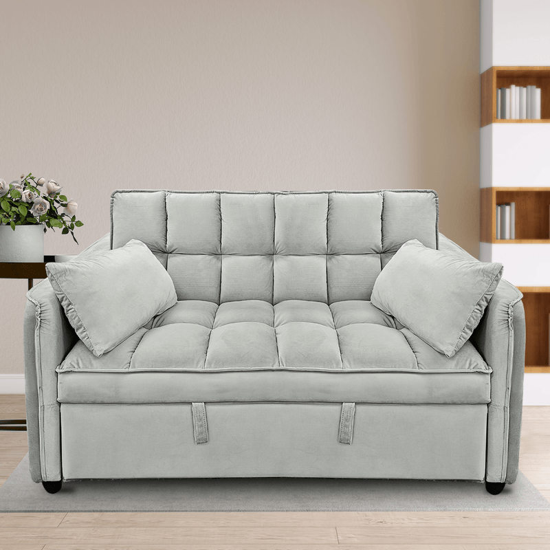 Sarantino Quincy 2-Seater Velvet Sofa Bed in Dark Grey with Wooden Frame and Tufted Design - Light Grey Payday Deals