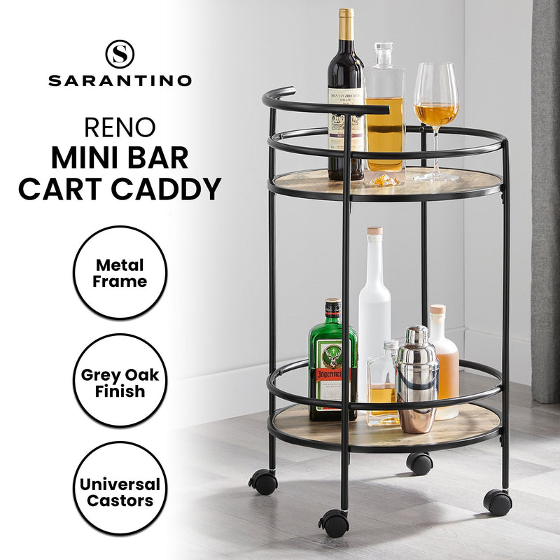 Sarantino Reno Mini Bar Cart Caddy - Grey Oak Payday Deals