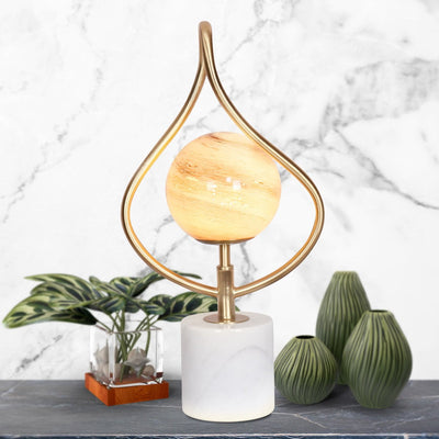 Sarantino Sculptural Orange Glass Table Lamp With White Marble Base Payday Deals