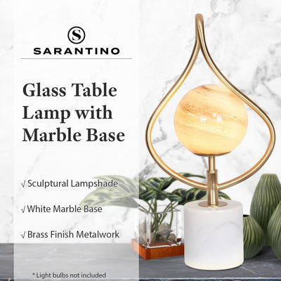 Sarantino Sculptural Orange Glass Table Lamp With White Marble Base Payday Deals