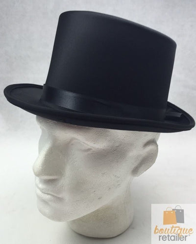 SATIN TOP HAT Costume Party Cap Fancy Dress Trilby Fedora One Size - Black Payday Deals