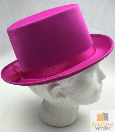 SATIN TOP HAT Costume Party Cap Fancy Dress Trilby Fedora One Size - Hot Pink Payday Deals