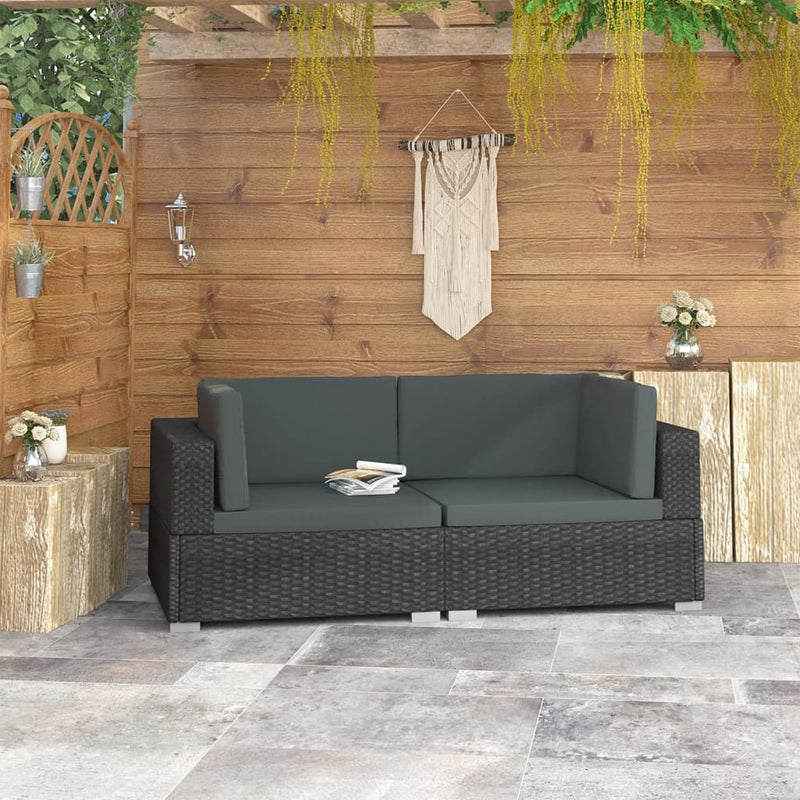 Sectional Corner Chairs 2 pcs with Cushions Poly Rattan Black Payday Deals
