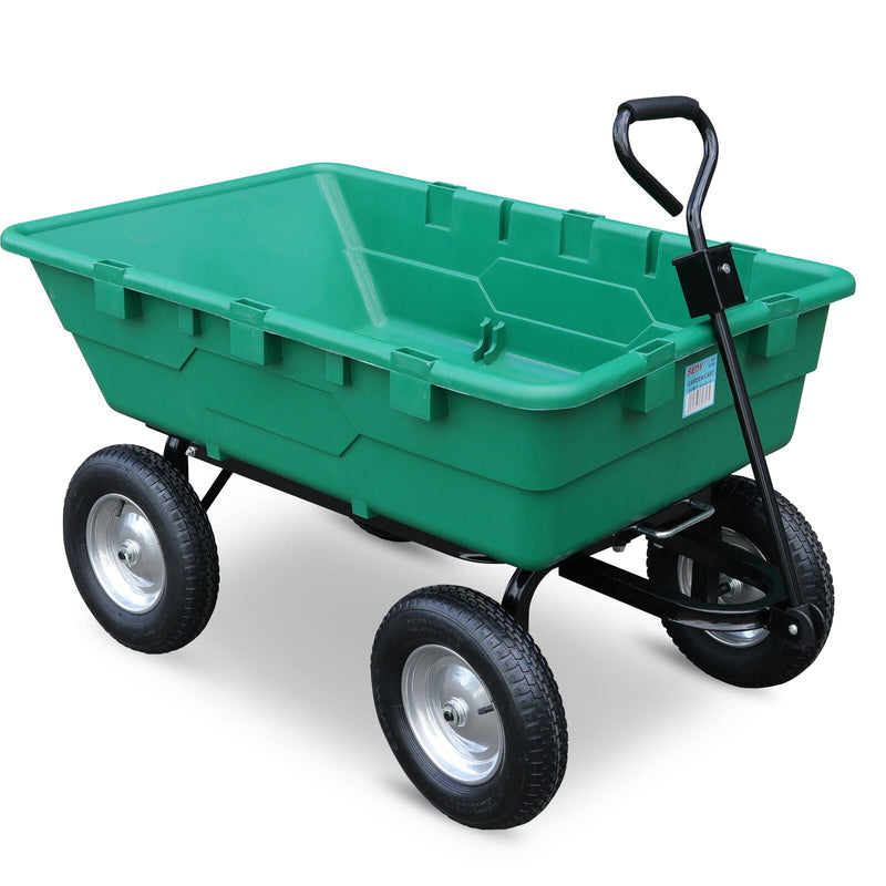 SEDY 225L Poly Pull Dump Cart Garden Hand Trailer Wagon Lawn Wheelbarrow Payday Deals