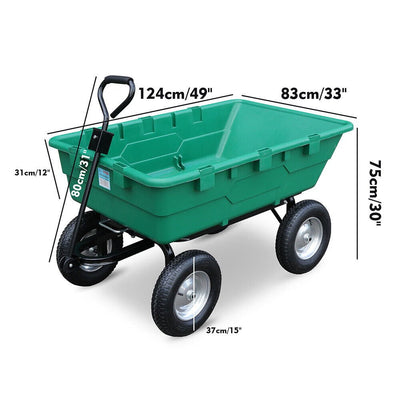 SEDY 225L Poly Pull Dump Cart Garden Hand Trailer Wagon Lawn Wheelbarrow Payday Deals