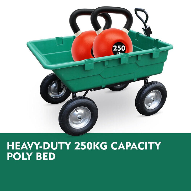 SEDY 225L Poly Pull Dump Cart Garden Hand Trailer Wagon Lawn Wheelbarrow Payday Deals