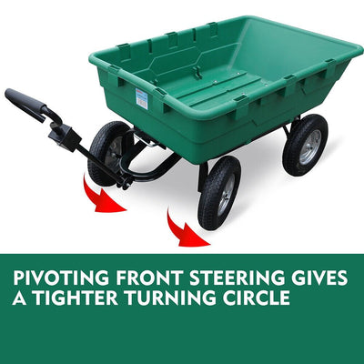 SEDY 225L Poly Pull Dump Cart Garden Hand Trailer Wagon Lawn Wheelbarrow Payday Deals