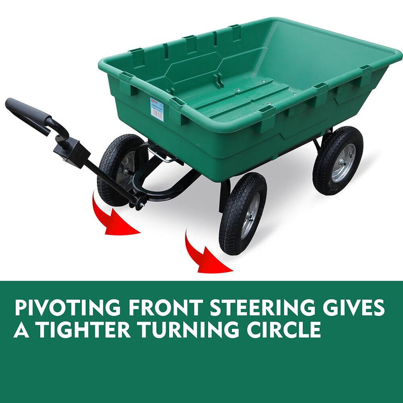 SEDY 225L Poly Pull Dump Cart Garden Hand Trailer Wagon Lawn Wheelbarrow Payday Deals