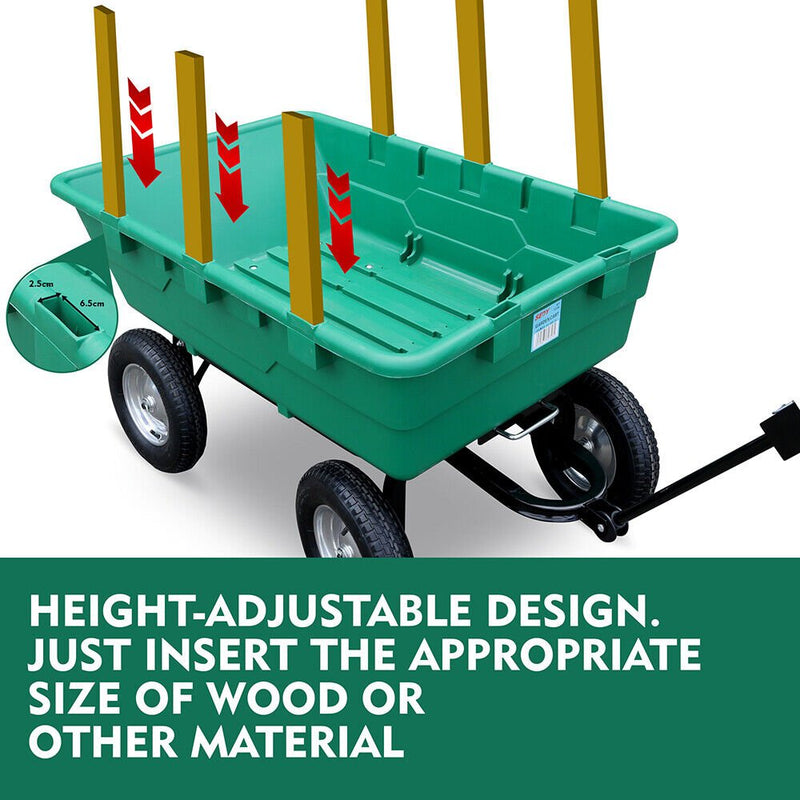 SEDY 225L Poly Pull Dump Cart Garden Hand Trailer Wagon Lawn Wheelbarrow Payday Deals