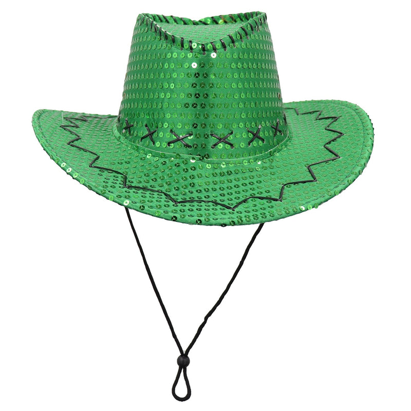 Sequin Cowboy Hat Glitter Cap Western Trilby Shiny Cowgirl Dress Up Party Wear, Green Payday Deals