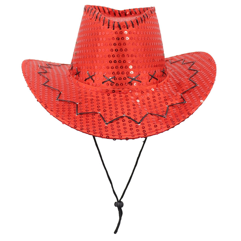 Sequin Cowboy Hat Glitter Cap Western Trilby Shiny Cowgirl Dress Up Party Wear, Red Payday Deals