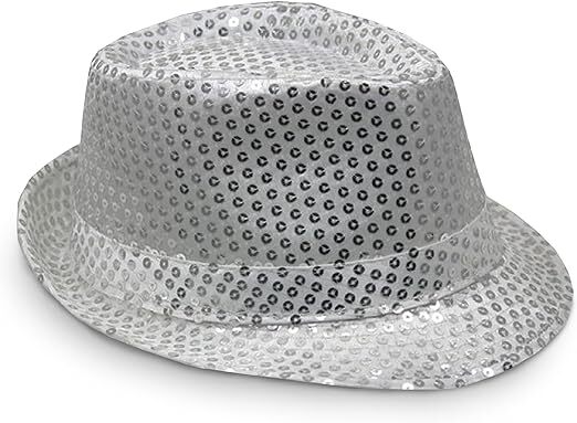 SEQUIN HAT Trilby Fedora Glitter Cap Costume Dance Party - Silver Payday Deals