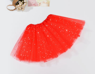 Sequin Tulle Tutu Skirt Ballet Kids Princess Dressup Party Baby Girls Dance Wear, Red, Adults