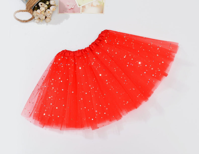 Sequin Tulle Tutu Skirt Ballet Kids Princess Dressup Party Baby Girls Dance Wear, Red, Adults Payday Deals