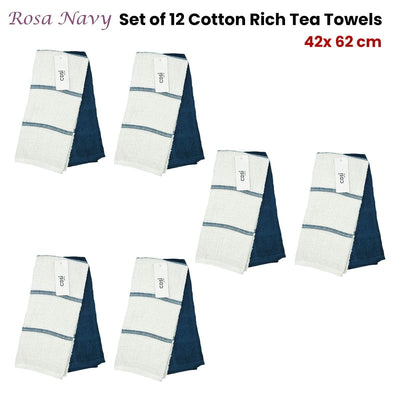 Set of 12 Rosa Navy Cotton Rich Terry Tea Towels Payday Deals