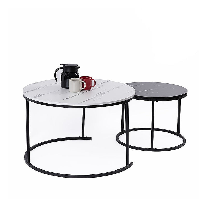 Set of 2 Coffee Table Round Marble Nesting Side End Table Furniture Payday Deals