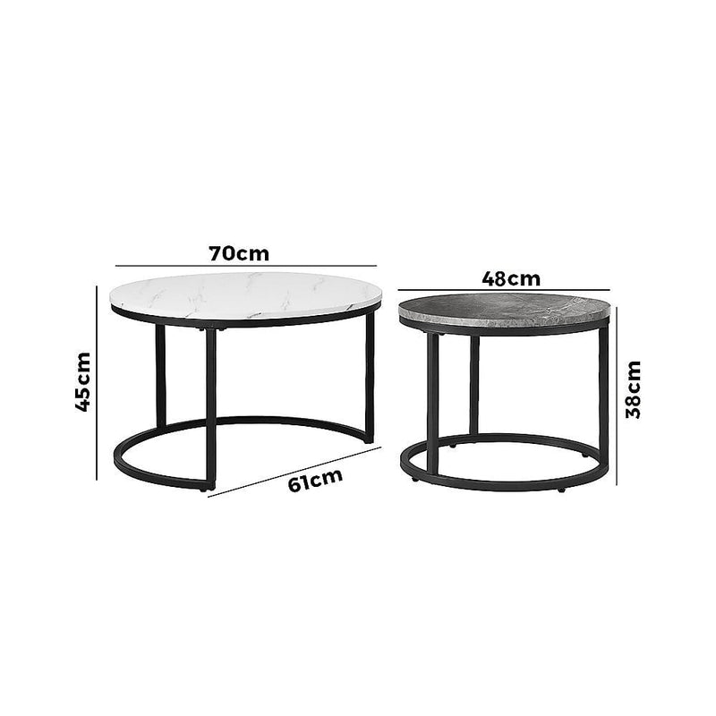 Set of 2 Coffee Table Round Marble Nesting Side End Table Furniture Payday Deals