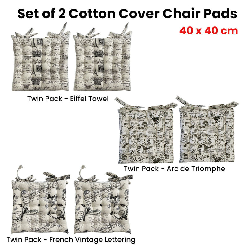 Set of 2 Cotton Cover Chair Pads 40 x 40 cm French Vintage Lettering Payday Deals