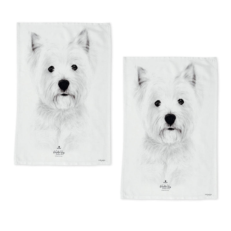 Set of 2 Delightful Dogs Cotton Kitchen Tea Towels 50 x 70 cm West Highland Payday Deals