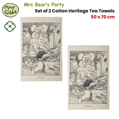 Set of 2 May Gibbs Mrs Bear's Party Cotton Heritage Tea Towels 50 x 70 cm Payday Deals